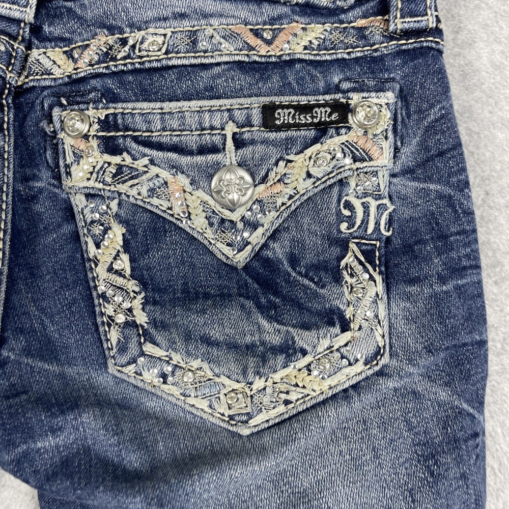Miss Me Embellished Cropped Straight Leg Jeans Womens 25 Medium Wash Rhinestone - Picture 10 of 15